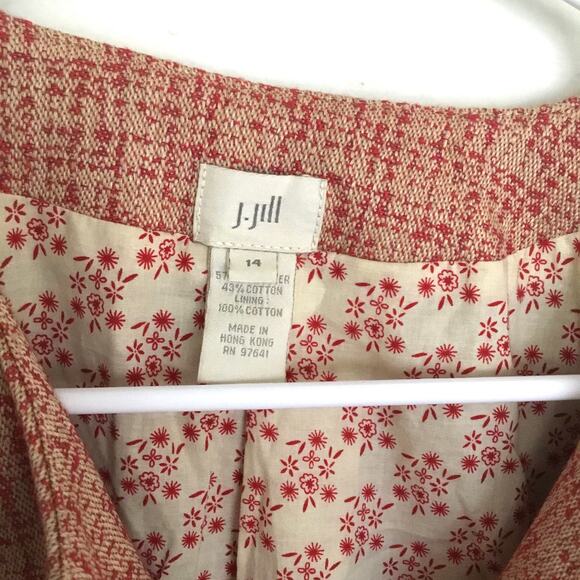 J Jill Women’s Blazer 14 Red Plaid Tweed Cropped Big Buttons Preppy Y2K Large - Picture 2 of 8